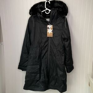 Hoodlamb Ladies Long Nightwatch Black Size Medium Coat Jacket Vegan Hemp